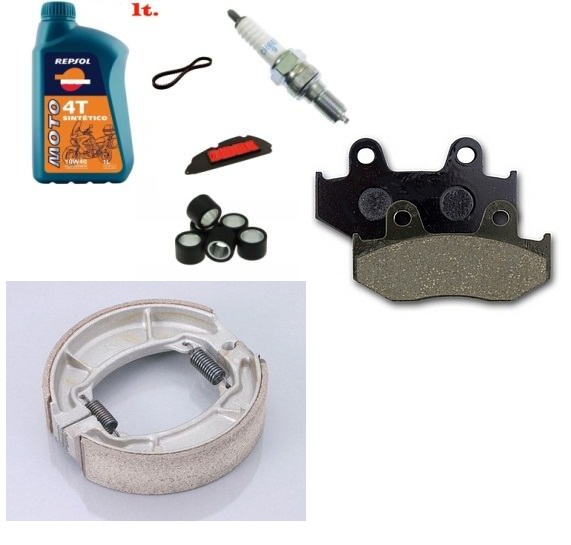 Kit Tagliando Manutenzione Per Honda SH 125 2001-2009 olio cinghia candela filtro Pastiglie Ganasce Freno