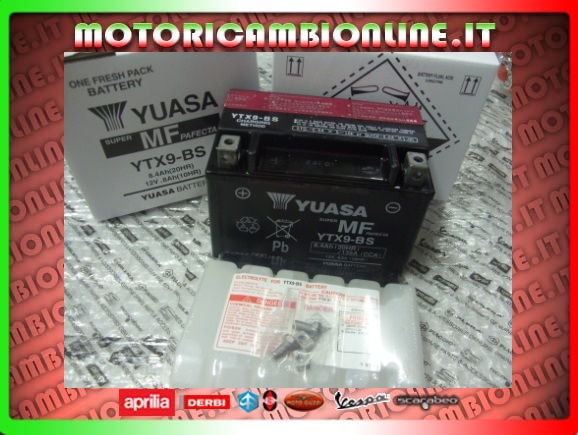 Batteria Yuasa YTX9-BS Aprilia Cagiva Garelli Honda Yhosung Kawasaki Ktm Kymco Malaguti MBK MV Piaggio Suzuki SYM Triumph Yamaha