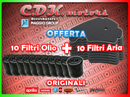Kit Officine 10 Filtri Olio 82635r piu\' 10 Filtri Aria 829258 Originale Piaggio Group per Motori 125 150 180 200 250 300cc Entra